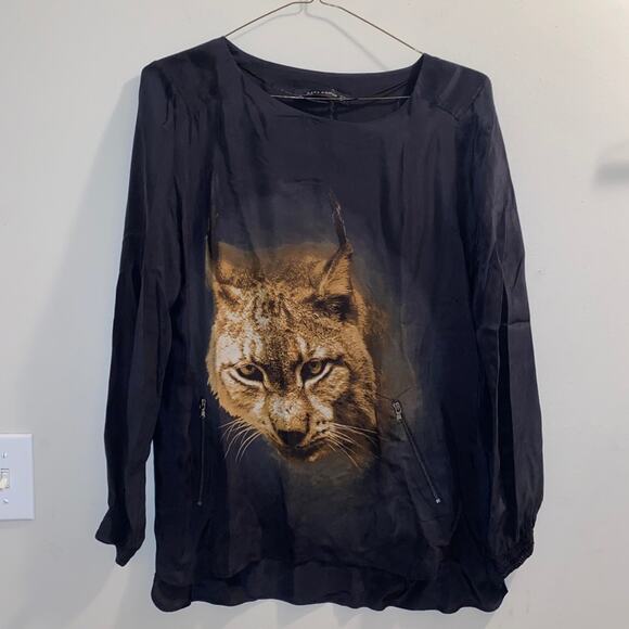 Zara Tops - Zara Black Cougar Long Sleeve Blouse